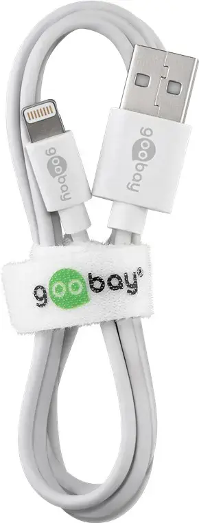 "Goobay" "Lightning" USB įkrovimo ir sinchronizavimo laidas 54600 Baltas, USB 2.0 vyriškas (A tipo), "Apple Lightnin" vyriškas (8 kontaktų)