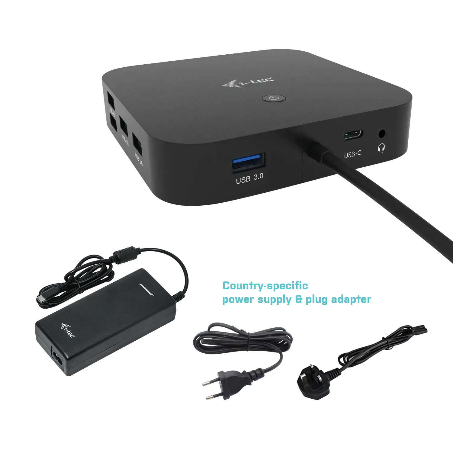 I-TEC USB-C Dual Display MST DS 1x DP 1x HDMI 1xGLAN 3xUSB 3.0 2xUSB 2.0 1xUSB-C-Datei 1xAudio/Mic lizdas 1x100W USB-C PD+įkroviklis 112W