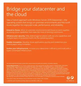 "Microsoft Windows Server 2019 Datacenter", pristatymo paslaugų partneris (DSP), 1 licencija (-os), 32 GB, 0,512 GB, 1,4 GHz, 2048 MB