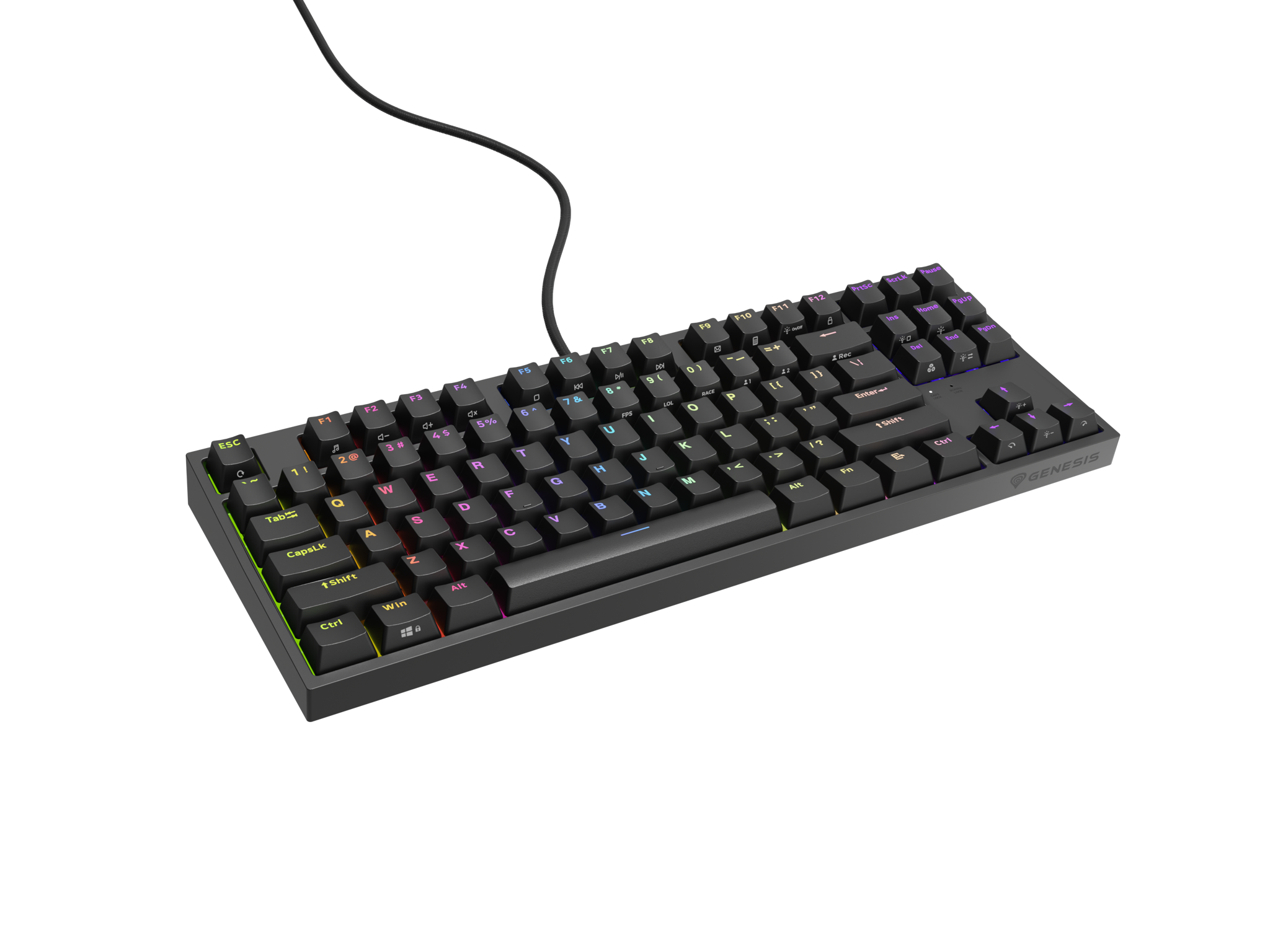 "Genesis" mechaninė žaidimų klaviatūra THOR 404 TKL RGB mechaninė žaidimų klaviatūra Laidinė JAV Gateron Yellow Pro USB Type-A 1005 g