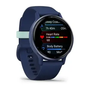 Garmin vivoactive 5 Mėlynos metalo spalvos aliuminio apvadas su mėlynu korpusu ir silikoniniu dirželiu