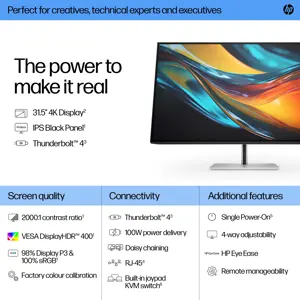 HP Series 7 Pro 31.5 inch 4K Thunderbolt 4 Monitor - 732pk, 80 cm (31.5"), 3840 x 2160 pixels, 4K Ultra HD, 5 ms, Black, Silver