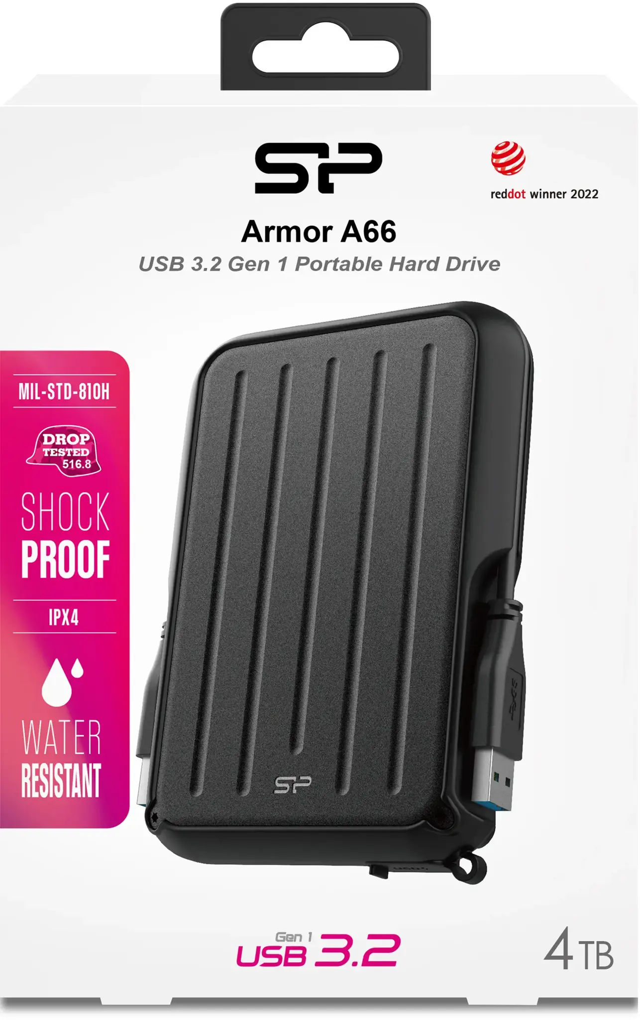SILICON POWER Išorinis kietasis diskas "Armor A66" 2,5 colio 4TB USB 3.2 IPX4 juodas