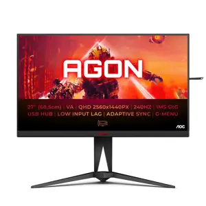 Monitorius AOC AG275QZN/EU 27inch AGON-series QHD VA display 2560x1440 16:9 1ms 400cd/m2 USB Hub HA…