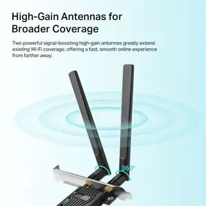 TP-Link AX1800 "Wi-Fi 6 Bluetooth 5.2 PCIe" adapteris, vidinis, belaidis, "PCI Express", WLAN / "Bluetooth", 1800 Mbps, juodas
