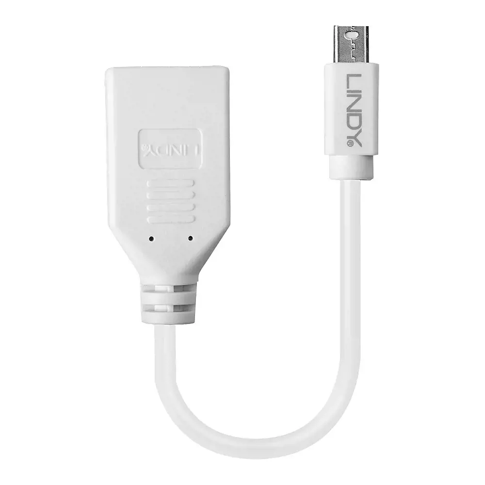 "Lindy" adapterio kabelis "Mini-DP (M)/DP (F) Premium" ekranuotas, 0,15 m, "Mini DisplayPort", "DisplayPort", vyriškas, moteriškas, baltas