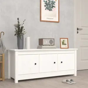 Spintelė batams, balta, 110x38x45,5cm, pušies medienos masyvas