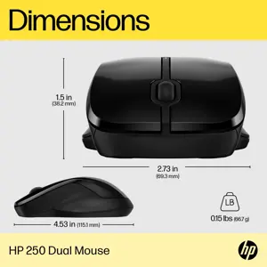 HP 250 dviguba pelė, dvipusė, "Bluetooth" + A tipo USB, 1600 DPI, juoda