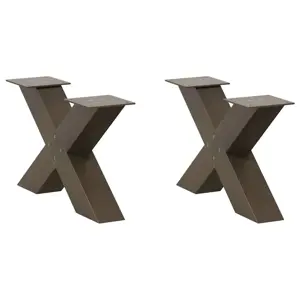Kavos staliuko kojelės, X formos, 2 vnt., natūralus plienas, 60x(30-31) cm, plienas