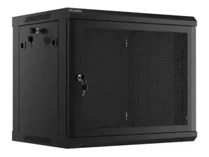 19" 9U 600x450 perforuotų durų sieninė spinta (plokščia pakuotė), juoda