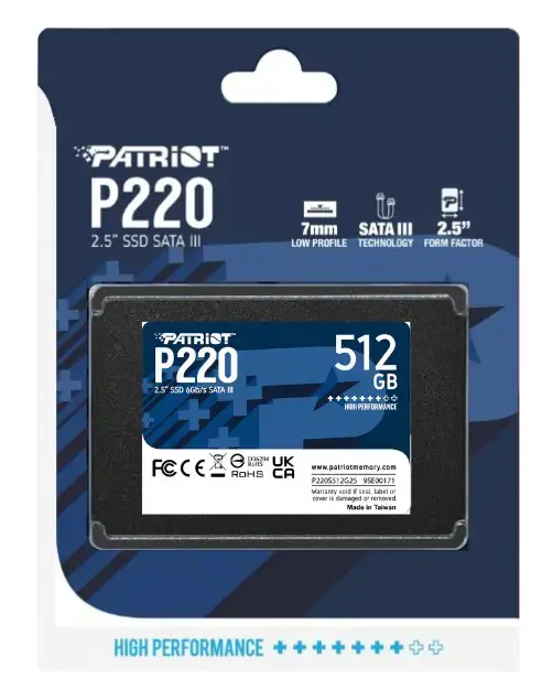 SSD diskas PATRIOT MEMORY P220S512G25 512 GB, 2.5", Serial ATA III