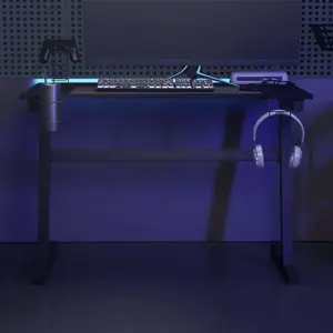 Žaidimų stalas su LED ir Z kojelėmis, juodas, 110x60x75cm