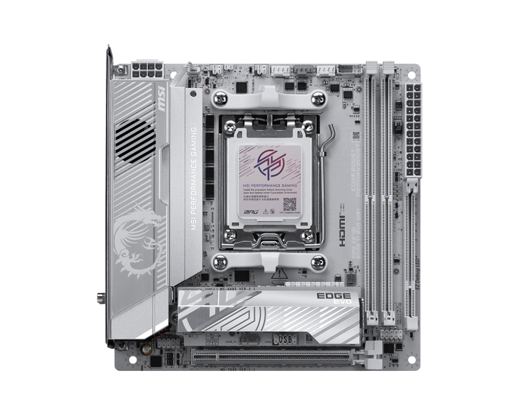 MSI MPG X870I EDGE TI EVO WIFI | Processor family AMD | Processor socket AM5 | DDR5 | Supported hard disk drive interfaces SATA, M.2 | Number of SATA connectors 2