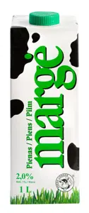 Pienas MARGĖ 2% riebumo,  1 l