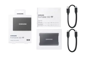 "Samsung" nešiojamasis SSD diskas T7, 1000 GB, C tipo USB, 3.2 Gen 2 (3.1 Gen 2), 1050 MB/s, apsauga nuo slaptažodžio, pilkas
