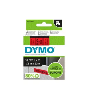 DYMO Authentic D1 Labels | Black Print on Red Tape | 12 mm x 7 m | Self-Adhesive Labels for LabelManager Label Makers | Made in Europe, Black on red, Polyester, Belgium, -18 - 90 °C, DYMO, LabelManager, LabelWriter 450 DUO