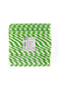 Popieriniai šiaudeliai ZigZag, žali/dryžuoti, D 8 mm, L 24 cm, 250 vnt