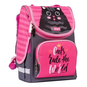 Mokyklinė kieto rėmo kuprinė SMART PG-11 "Cat rules", rožinė/juoda