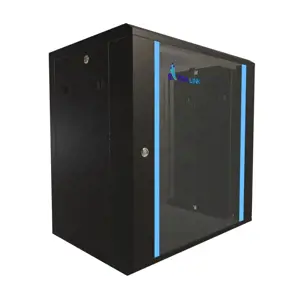 Wall cabinet rack 12U 600x450 black glass door