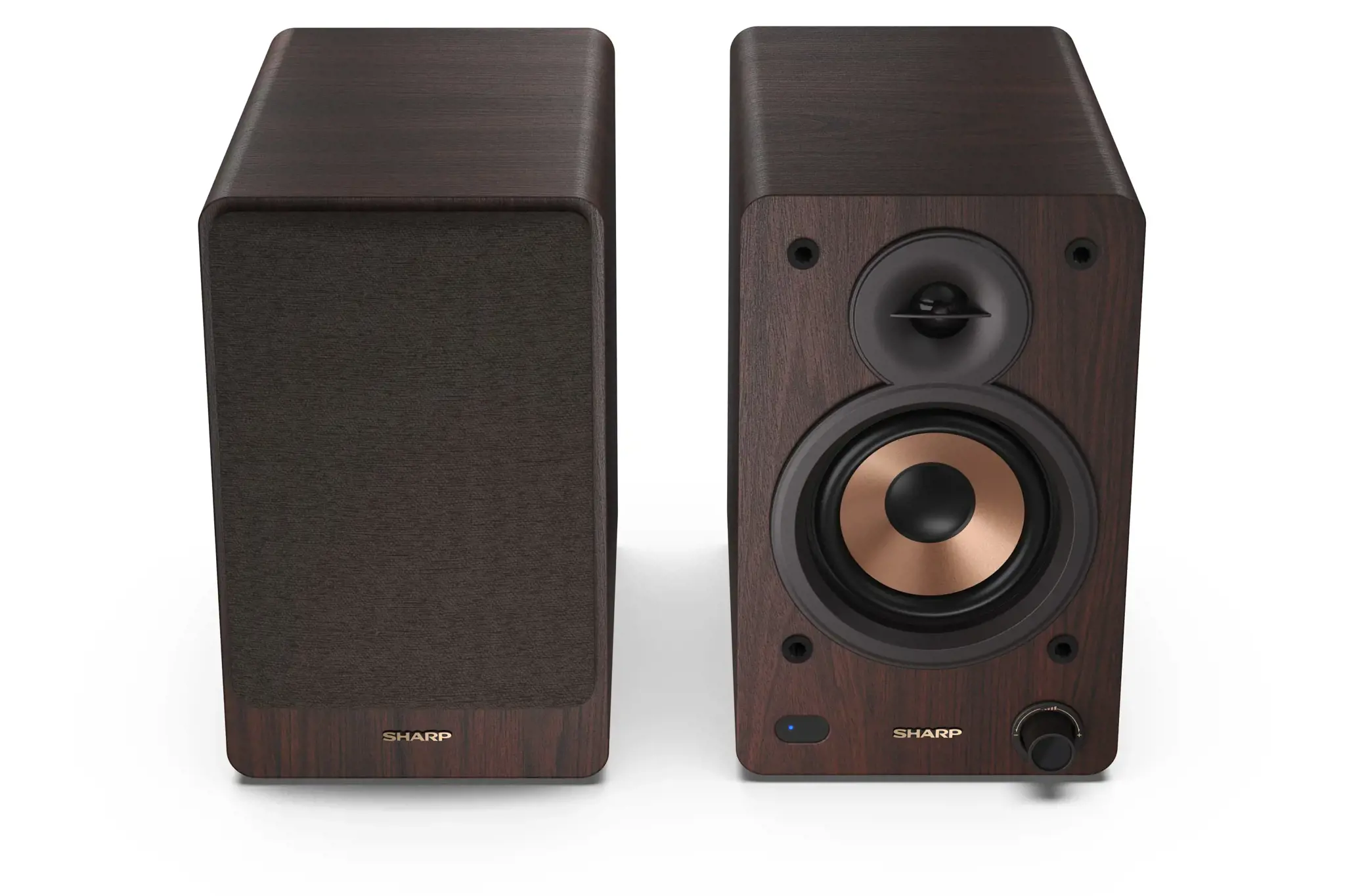 "Sharp" knyginių kolonėlių garsiakalbiai, 2 krypčių, 2.0 kanalų, laidiniai ir belaidžiai, 60 W, rudi