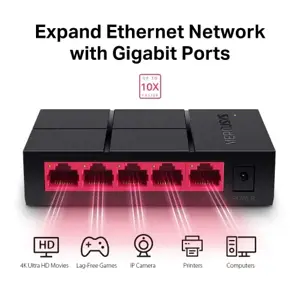 Šakotuvas Mercusys Switch MS105G Unmanaged, Desktop, Power supply type External