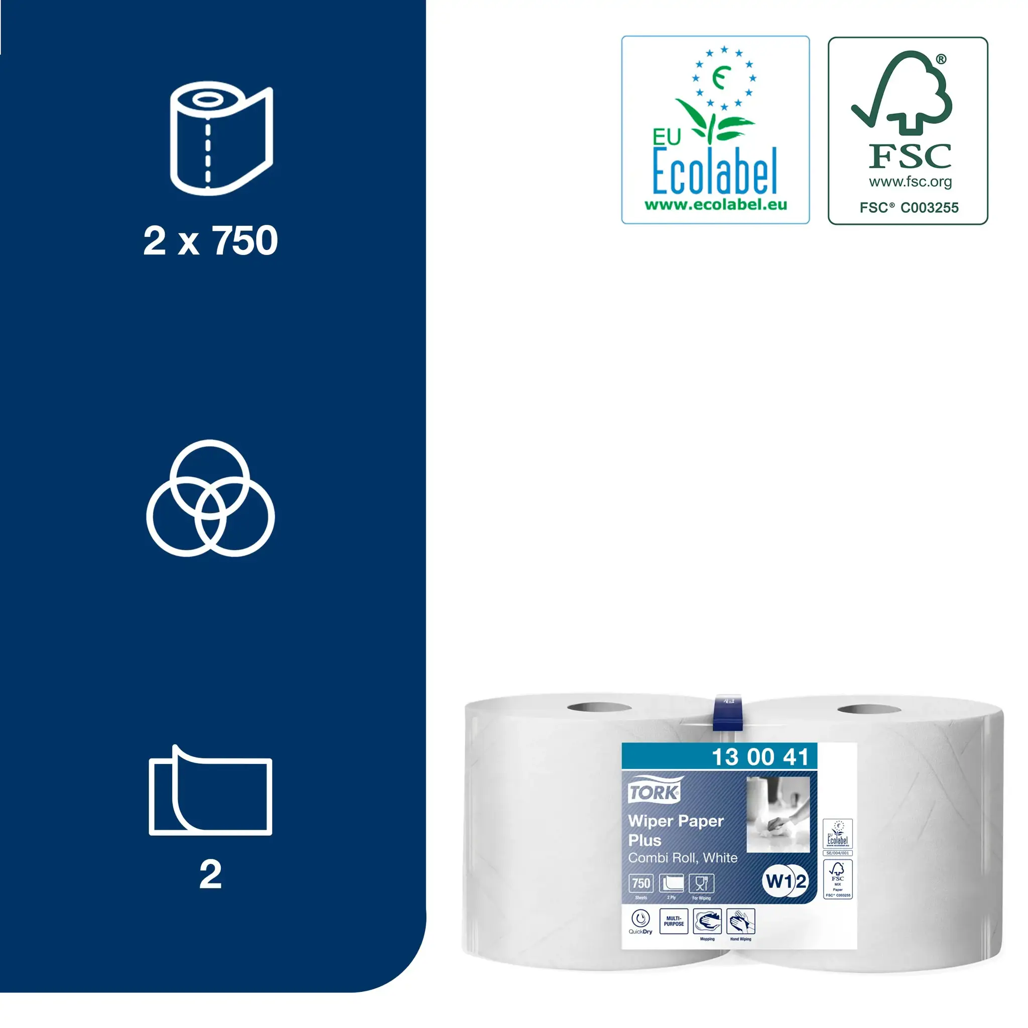 Pramoninis popierius TORK Advanced 420 W1/W2, 130041, 2 sl., 23.5 cm x 255 m, balta sp.