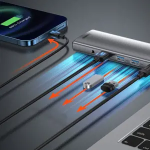 Hub 11in1 Baseus Metal Gleam Series, USB-C to 3x USB 3.0 + 2x HDMI + USB-C PD + Ethernet RJ45 + microSD|SD + VGA + AUX