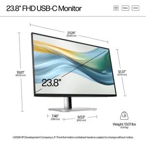 HP 524pu Series 5 Pro FHD Charging Monitor - 23.8" 1920x1080 FHD 350-nit 100Hz AG, IPS, USB-C(100W/15W)/HDMI/DisplayPort Daisy-Chain, 3x USB-A, RJ-45 LAN, height adjustable/tilt/swivel/pivot, 3 years (replaces E24u G5)