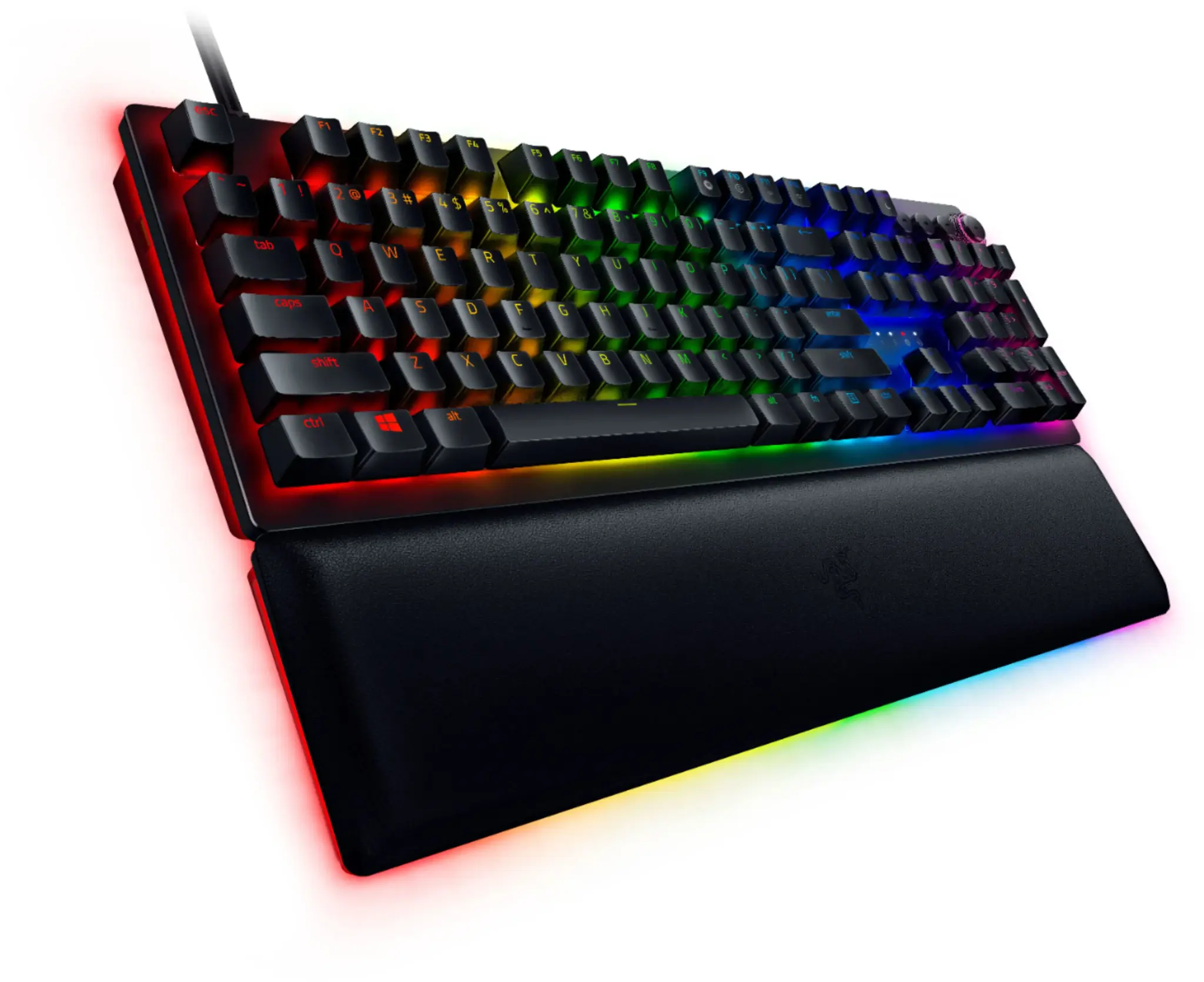 "Razer Huntsman V2" optinė žaidimų klaviatūra su RGB LED apšvietimu, QWERTY JAV tarptautinė, laidinė, juoda, "Clicky Purple" jungiklis, skaitmeninė klaviatūra
