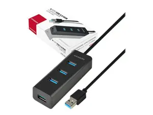 AXAGON HUE-S2BL 4x USB3.0 įkrovimo koncentratorius 1,2 m ilgio laidas, MicroUSB įkrovimas