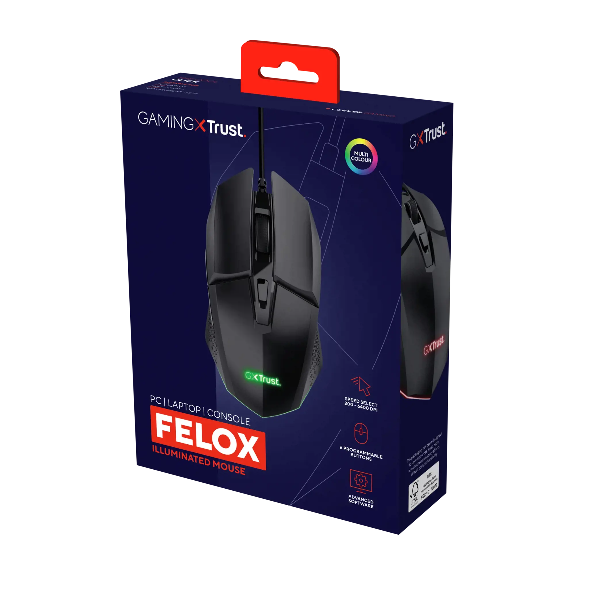 "Trust GXT 109 Felox", dešiniarankis, optinis, USB Type-A, 6400 DPI, juodas