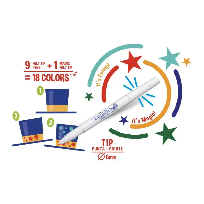 Flomasteriai CARIOCA MAGIC, 9 vnt. + 1 magiškas žymeklis