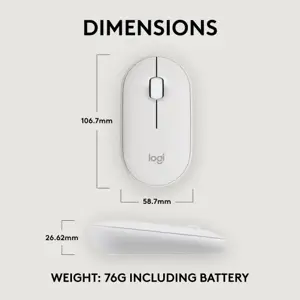 "Logitech Pebble 2 M350s", dvipusis, optinis, RF belaidis + "Bluetooth", 4000 DPI, baltas