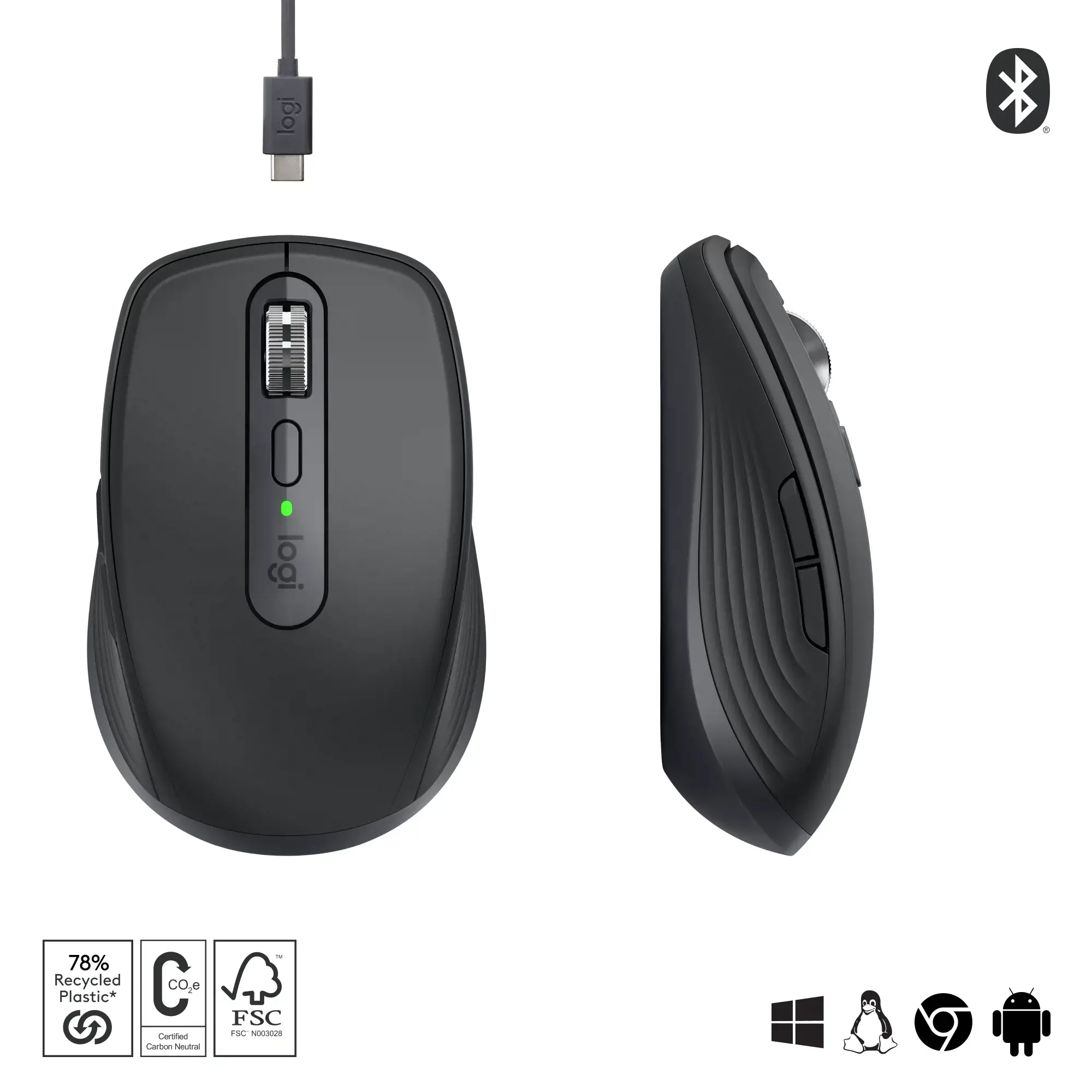 "Logitech MX Anywhere 3S", dešinioji ranka, lazerinis, RF belaidis + "Bluetooth", 8000 DPI, grafinis