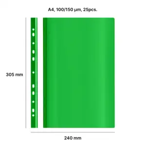 AD Class segtuvėlis skaidriu viršeliu su perforacija 100/150 žalias, pakuotėje 25 vnt.