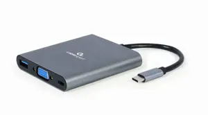 GEMBIRD A-CM-COMBO6-01 kelių prievadų adapteris C tipo USB 6in1 Hub3.1 HDMI VGA PD kortelių skaitytuvas stereofoninis garsas erdvinis pilkas