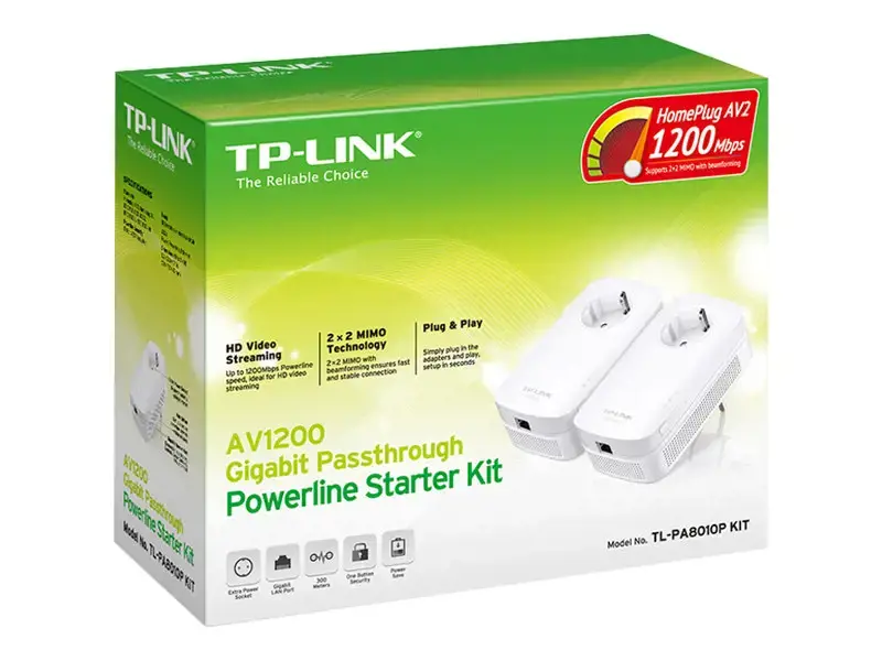 TP-Link AV1300 Gigabit Passthrough Powerline Starter Kit, 1300 Mbps, IEEE 802.3, IEEE 802.3ab, IEEE 802.3u, Gigabit Ethernet, 10,100,1000 Mbps, 10BASE-T, 100BASE-TX, 1000BASE-T, HomePlug AV2