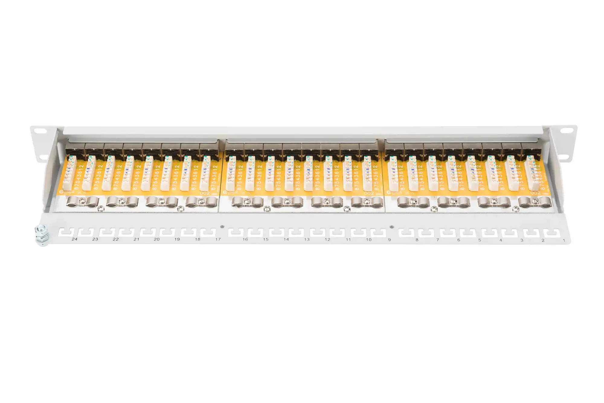 DIGITUS Patch Panel 19inch 24Port Cat6 ekranuotas pilkas RAL7035 kabelių montavimas apie LSA