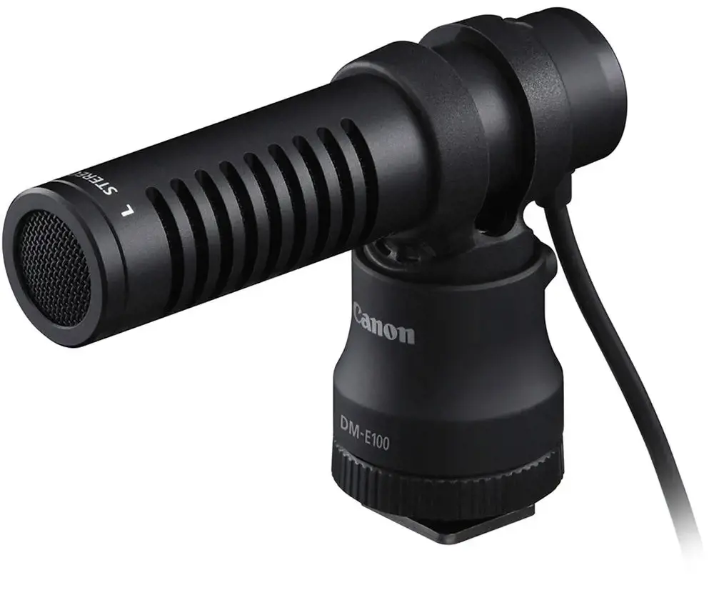 "Canon" stereofoninis mikrofonas DM-E100, skaitmeninio fotoaparato mikrofonas, -40 dB, vienkryptis, belaidis, 3,5 mm (1/8"), juodas