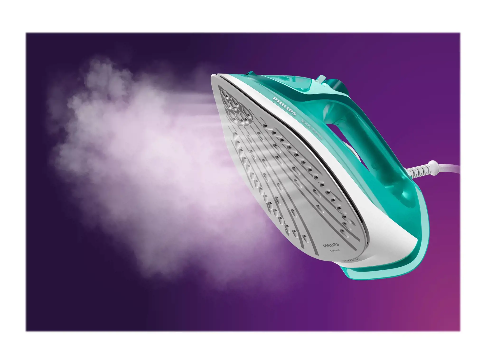 "Philips" 3000 serijos garinis lygintuvas 2400 W, garinis lygintuvas, keraminis padas, 1,9 m, 180 g/min, turkio spalvos, 40 g/min