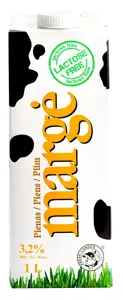 Pienas MARGĖ, be laktozės, 3,2%, UAT, 1 l