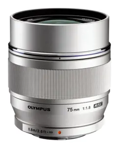 "Olympus M.ZUIKO DIGITAL ED 75mm F1.8" (sidabrinis)