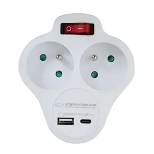 Esperanza ELK311W Electrical splitter 2 GN. USB-C USB-A ON. White