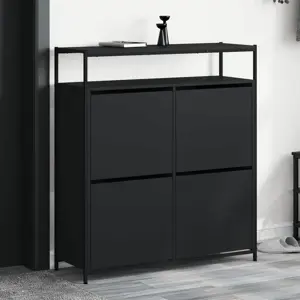 Batų spintelė su 4 atverčiamais stalčiais, juoda, 100x34x112cm