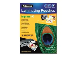 "Fellowes" A4 blizgus 100 mikronų laminavimo maišelis - 100 pakuočių, skaidrus, plastikinis, A4, 210 mm, 1 mm, 297 mm