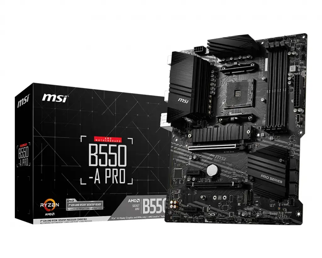 MSI B550-A PRO, AMD, "Socket AM4", 3 kartos "AMD Ryzen™ 3", 3 kartos "AMD Ryzen 5", 3 kartos "AMD Ryzen™ 7", 3 kartos..., DDR4-SDRAM, 128 GB, DIMM