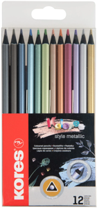 Spalvoti pieštukai KORES Kolores Style, tribriauniai, 12 metalizuotų spalvų