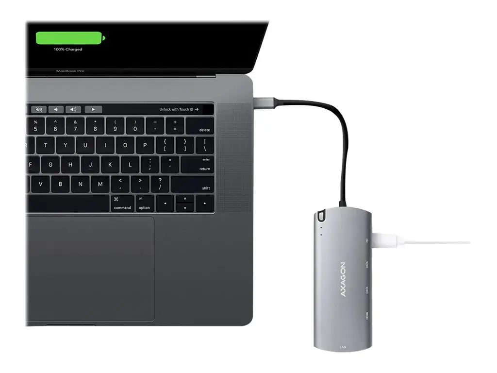 Axagon HMC-6M2 SUPERSPEED USB-C COMBO 6IN1 HUBMultiport USB 3.2 Gen 1 šakotuvas. SATA M.2, HDMI, Gigabit LAN ir Power Delivery. Kabelis USB-C 18 cm.