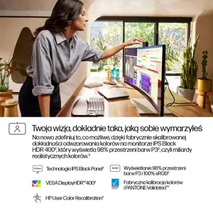 HP 734pm Series 7 Pro Curved Conferencing Monitor - 34" 3440x1440 WQHD 400-nit 120Hz AG, Curved, IPS HDR, USB-C(100W/65W/15W)/HDMI/DisplayPort Daisy-Chain, 5x USB-A, speakers, 5MP webcam, RJ-45 LAN, height adjustable/tilt/swivel, 3 years
