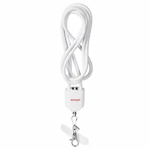 Activejet lanyard with 3-in-1 charging cable, white. Ends with various connectors: USB-C, Lightning…